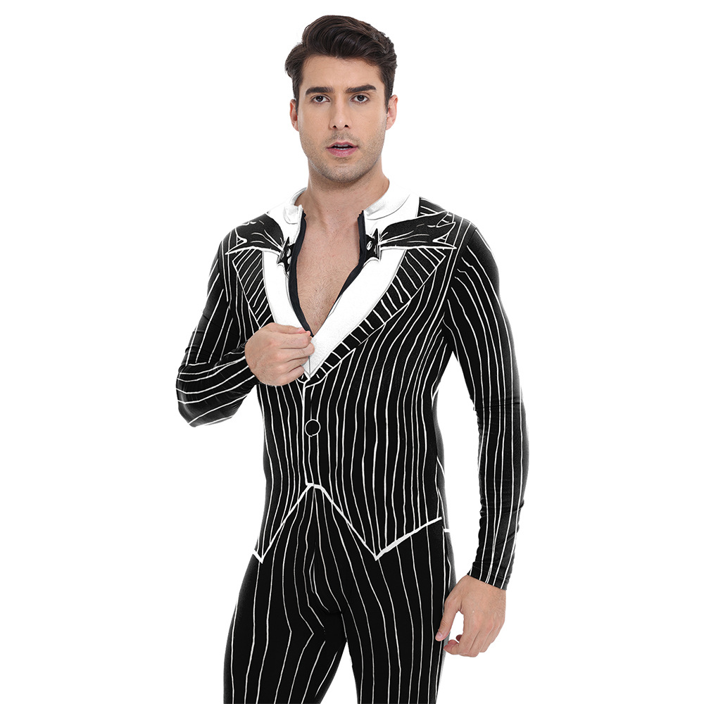 Mens Skeleton Halloween Costume Horrible Cosplay Tights Stage Performance Suit